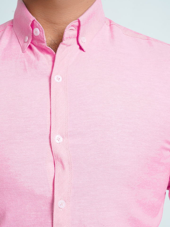 Pink Self Button Down Casual Shirt (CSB-131)