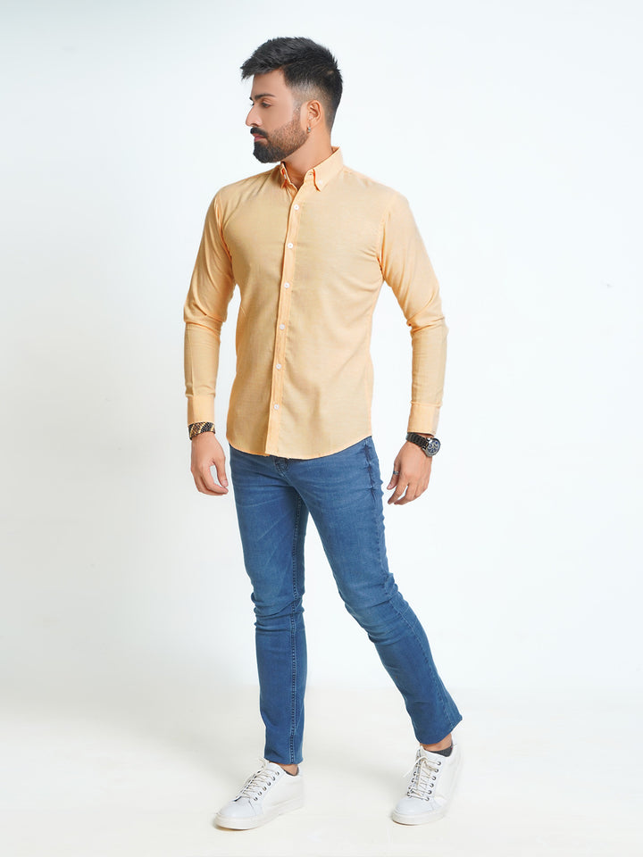 Light Orange Self Button Down Casual Shirt (CSB-132)