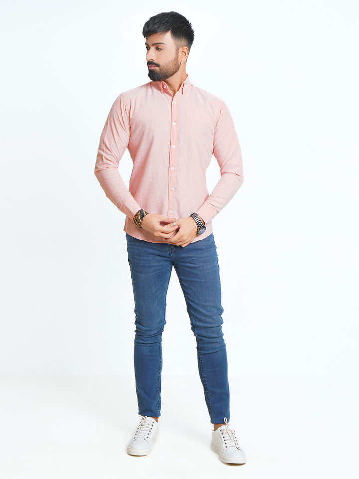 Peach Self Button Down Casual Shirt (CSB-133)