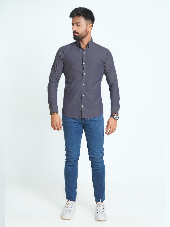 Bluish Grey Self Button Down Casual Shirt (CSB-134)