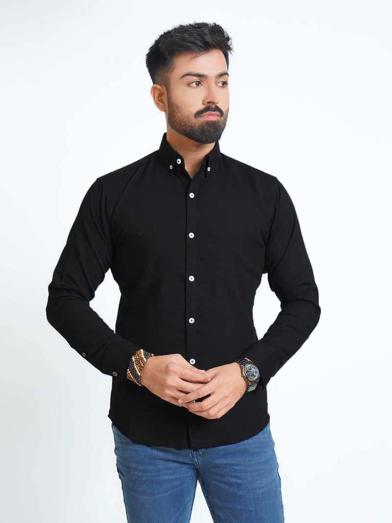 Black Plain Button Down Casual Shirt (CSB-135)