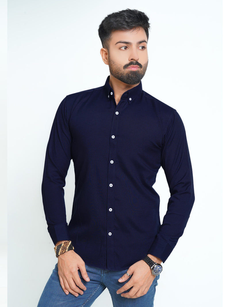 Navy Blue Plain Button Down Casual Shirt (CSB-136)