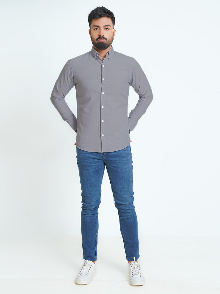 Grey Self Button Down Casual Shirt (CSB-137)