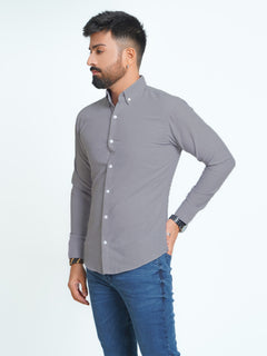 Grey Self Button Down Casual Shirt (CSB-137)