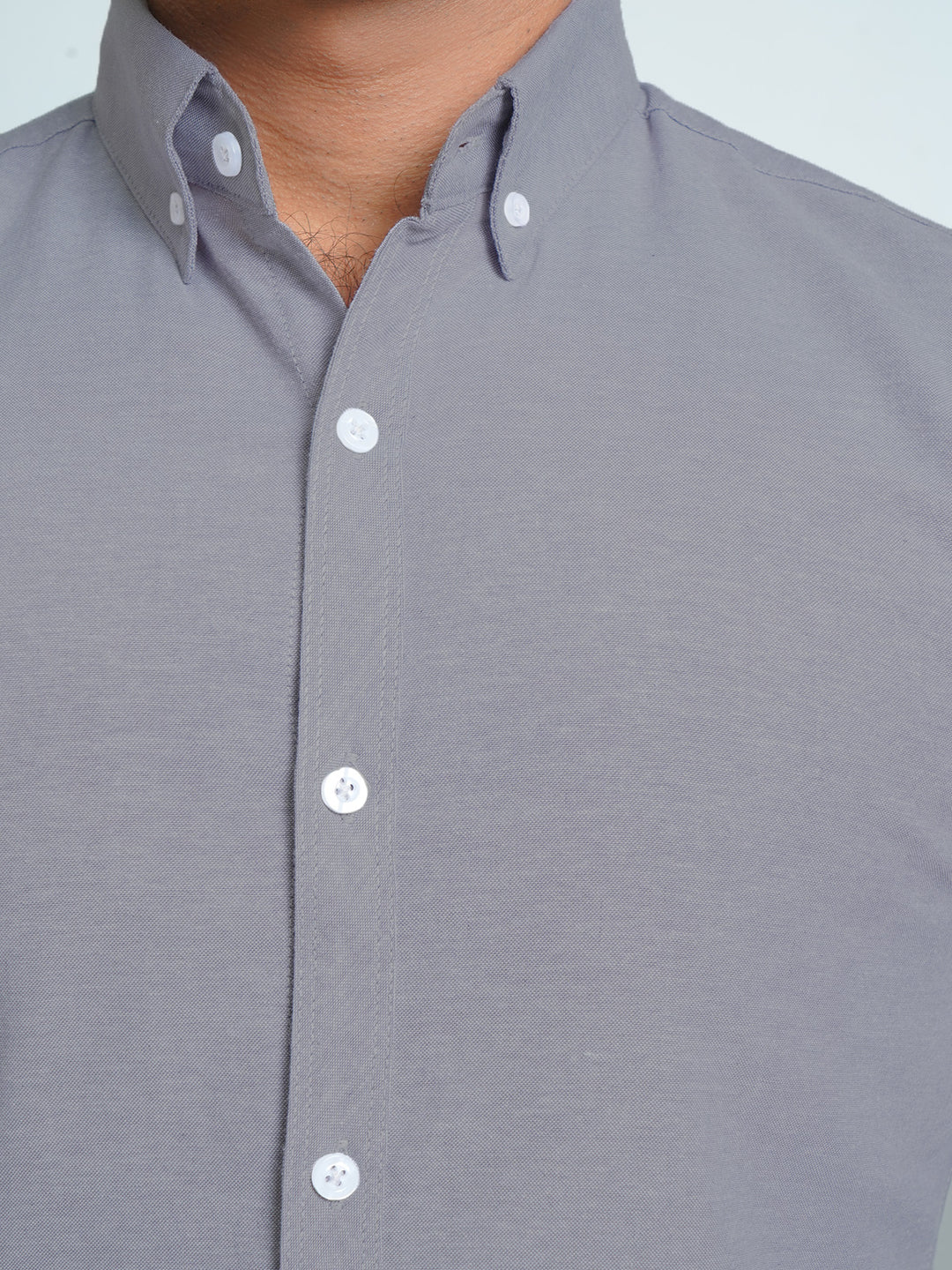 Grey Self Button Down Casual Shirt (CSB-137)