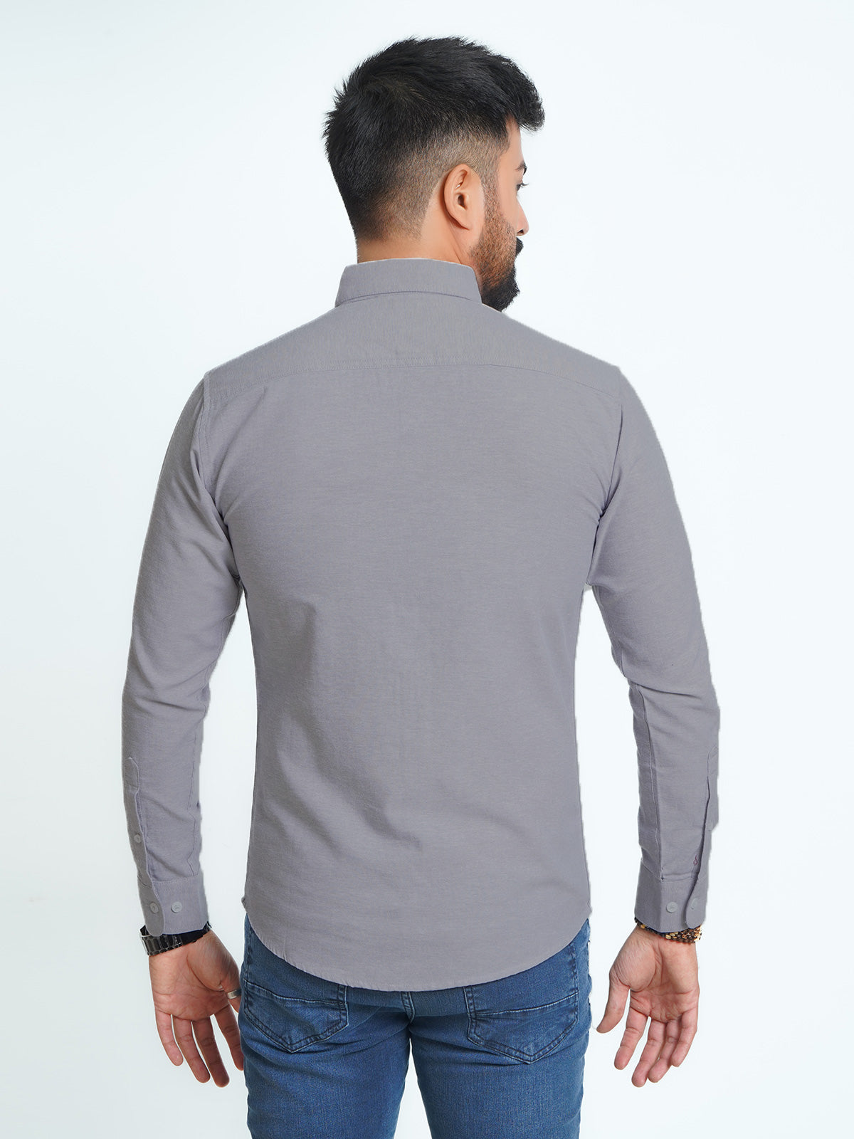 Grey Self Button Down Casual Shirt (CSB-137)