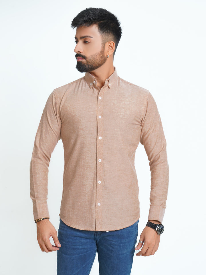 Light Brown Self Button Down Casual Shirt (CSB-138)