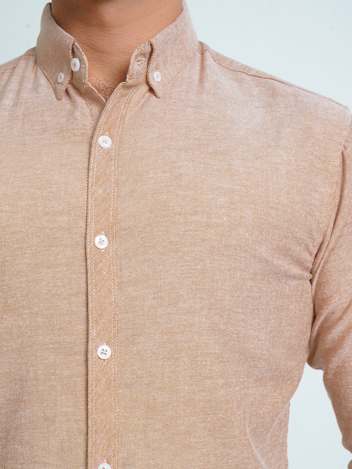 Light Brown Self Button Down Casual Shirt (CSB-138)