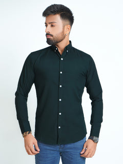 Dark Green Plain Button Down Casual Shirt (CSB-139)