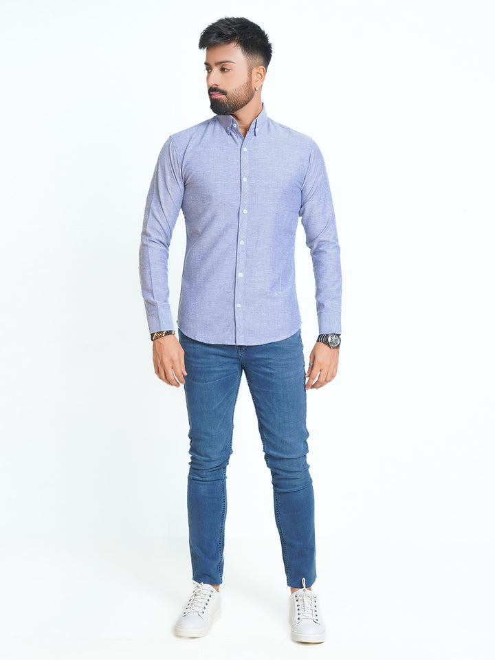 Light Blue Self Button Down Casual Shirt (CSB-140)