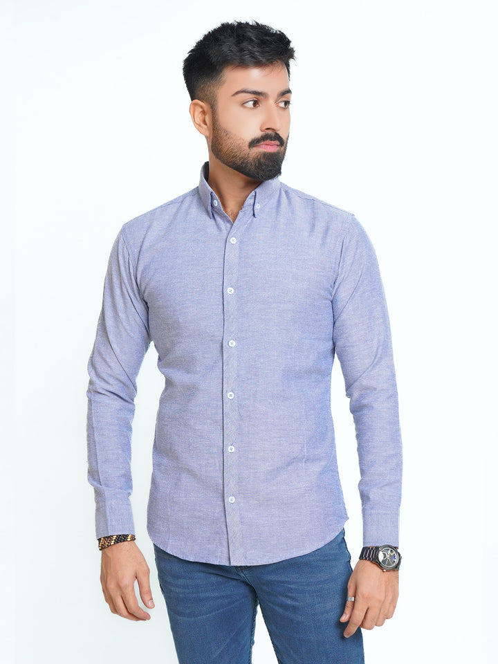 Light Blue Self Button Down Casual Shirt (CSB-140)