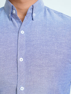 Light Blue Self Button Down Casual Shirt (CSB-140)