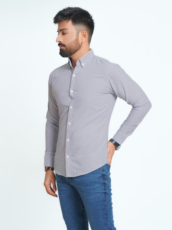 Light Grey Self Button Down Casual Shirt (CSB-142)