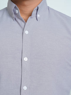 Light Grey Self Button Down Casual Shirt (CSB-142)