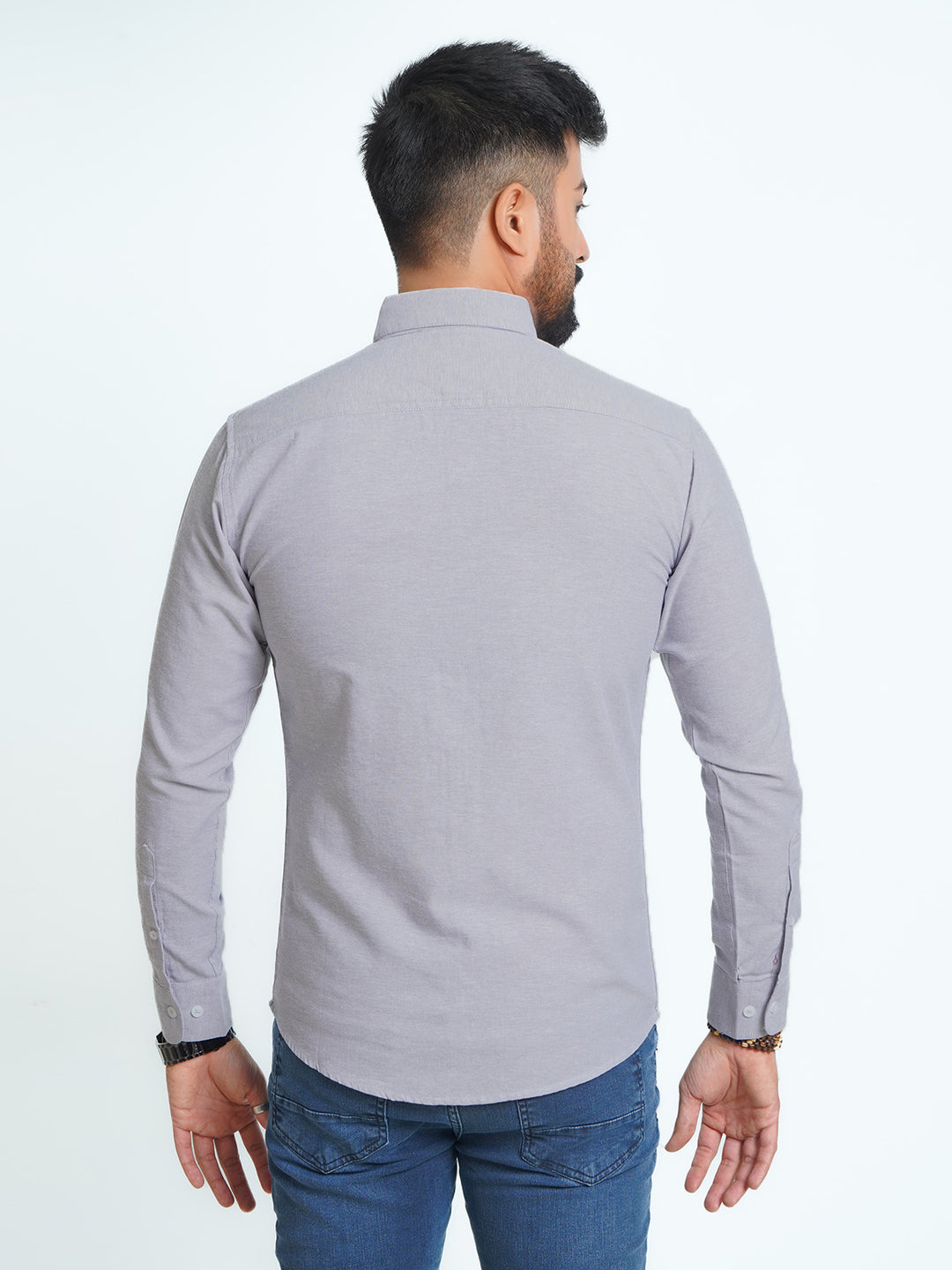 Light Grey Self Button Down Casual Shirt (CSB-142)