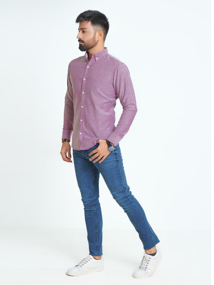 Dark Purple Self Button Down Casual Shirt (CSB-143)