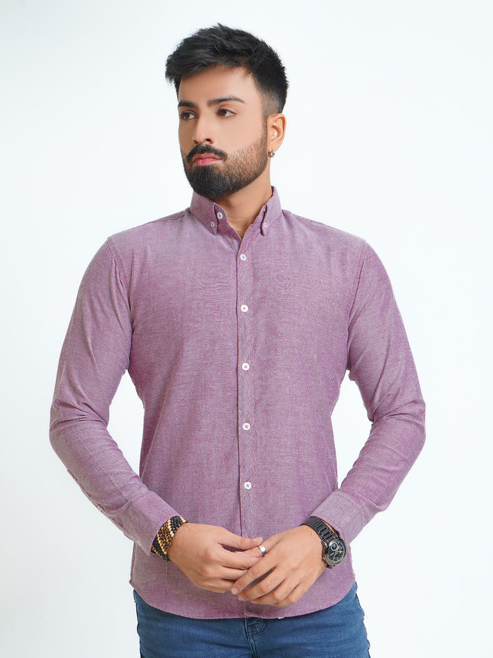 Dark Purple Self Button Down Casual Shirt (CSB-143)