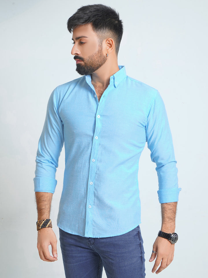 Sky Blue Self Button Down Casual Shirt (CSB-144)