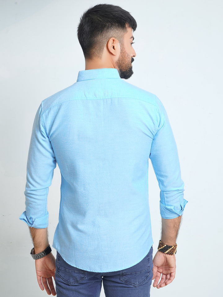 Sky Blue Self Button Down Casual Shirt (CSB-144)