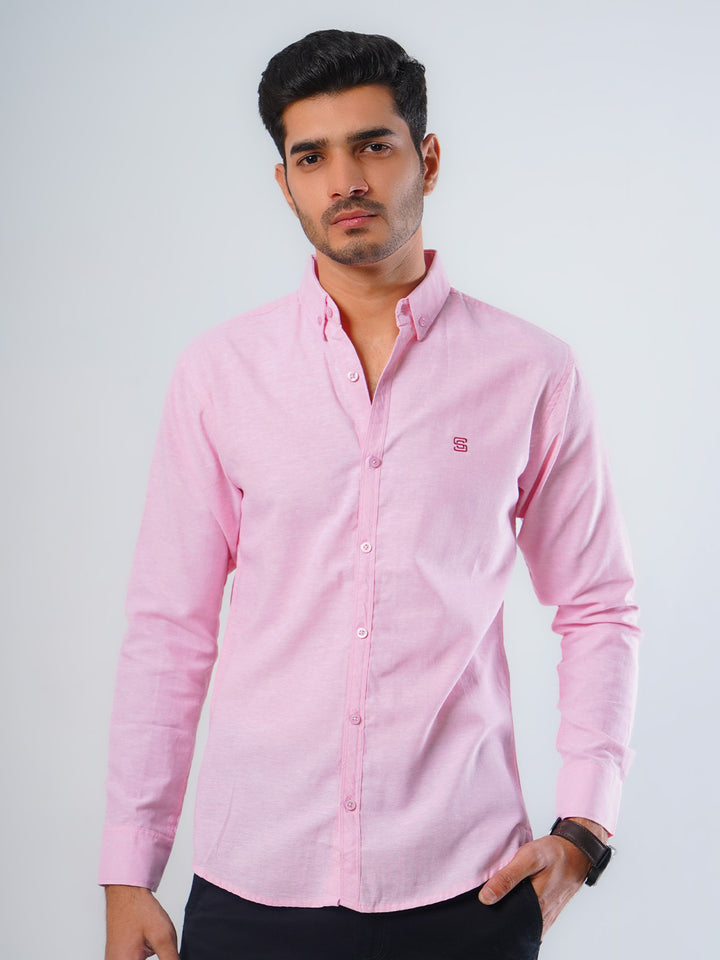 Light Pink Self Button Down Casual Shirt (CSB-117)