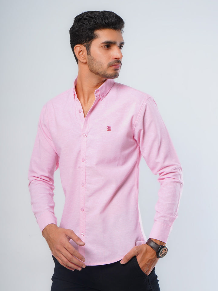 Light Pink Self Button Down Casual Shirt (CSB-117)