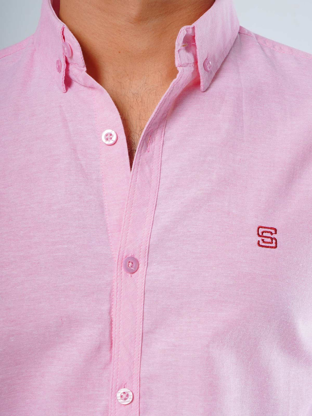 Light Pink Self Button Down Casual Shirt (CSB-117)