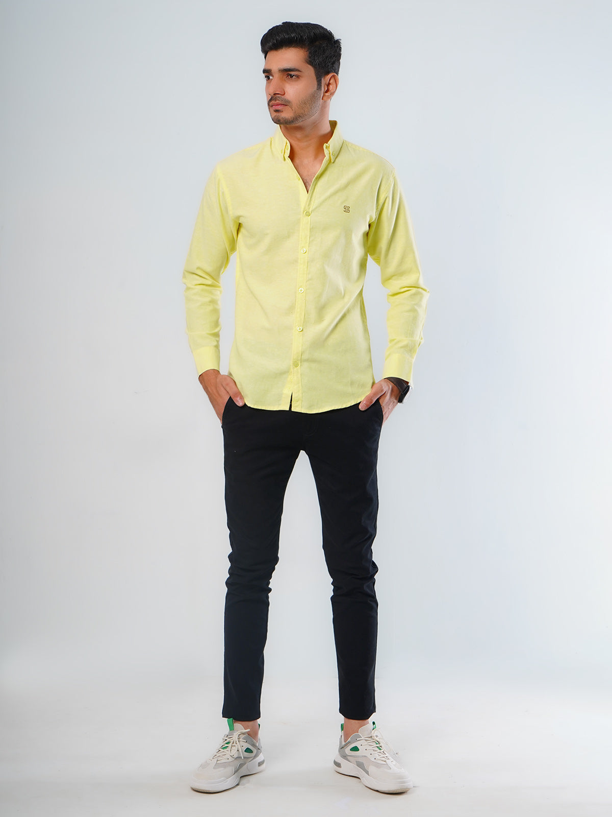 Yellow Self Button Down Casual Shirt (CSB-118)