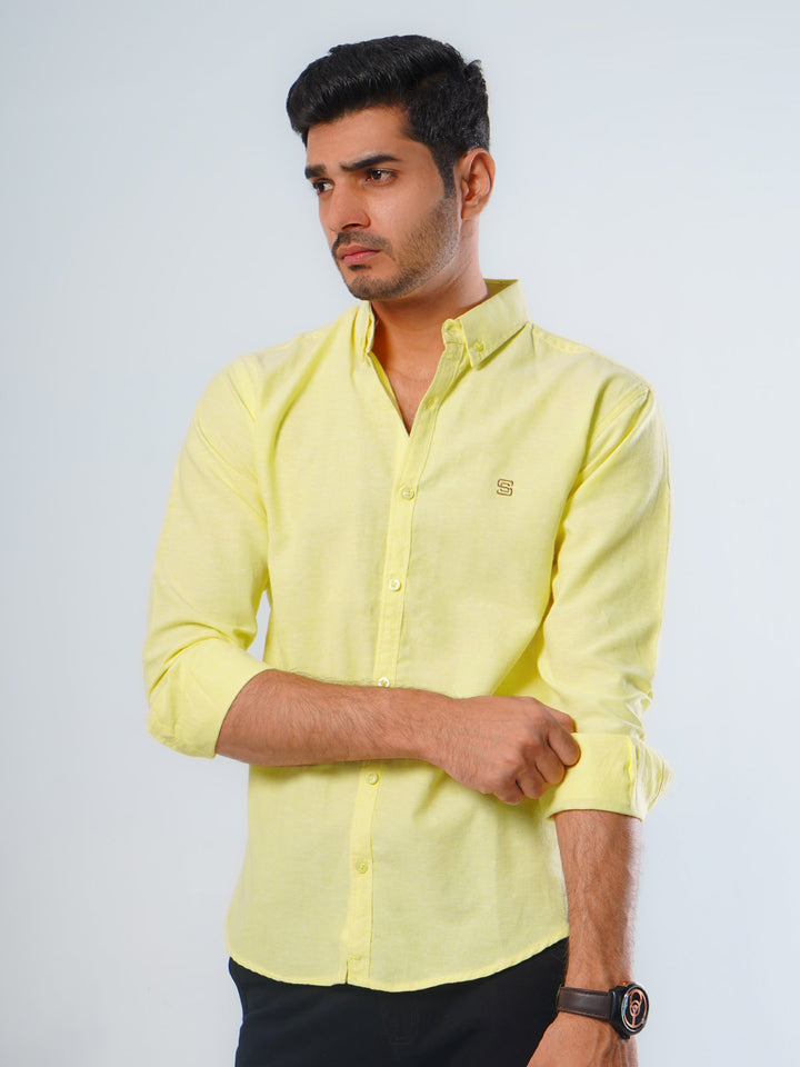 Yellow Self Button Down Casual Shirt (CSB-118)