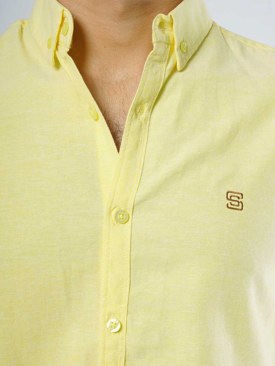 Yellow Self Button Down Casual Shirt (CSB-118)