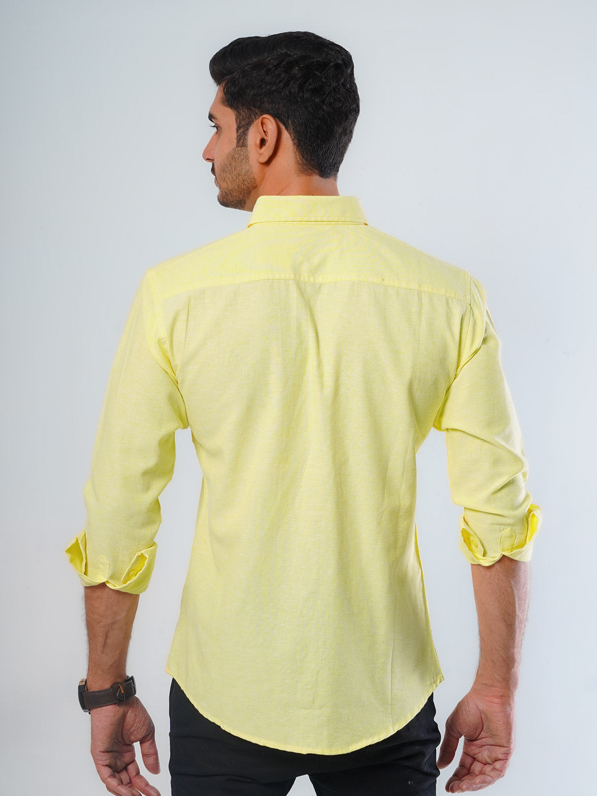 Yellow Self Button Down Casual Shirt (CSB-118)