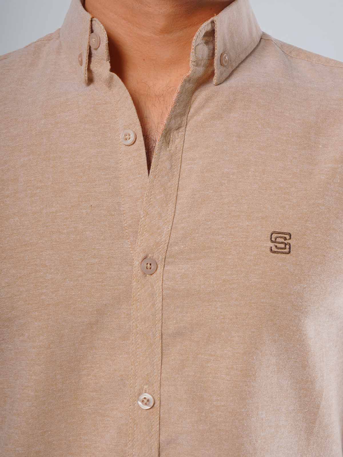 Light Brown Self Button Down Casual Shirt (CSB-119)