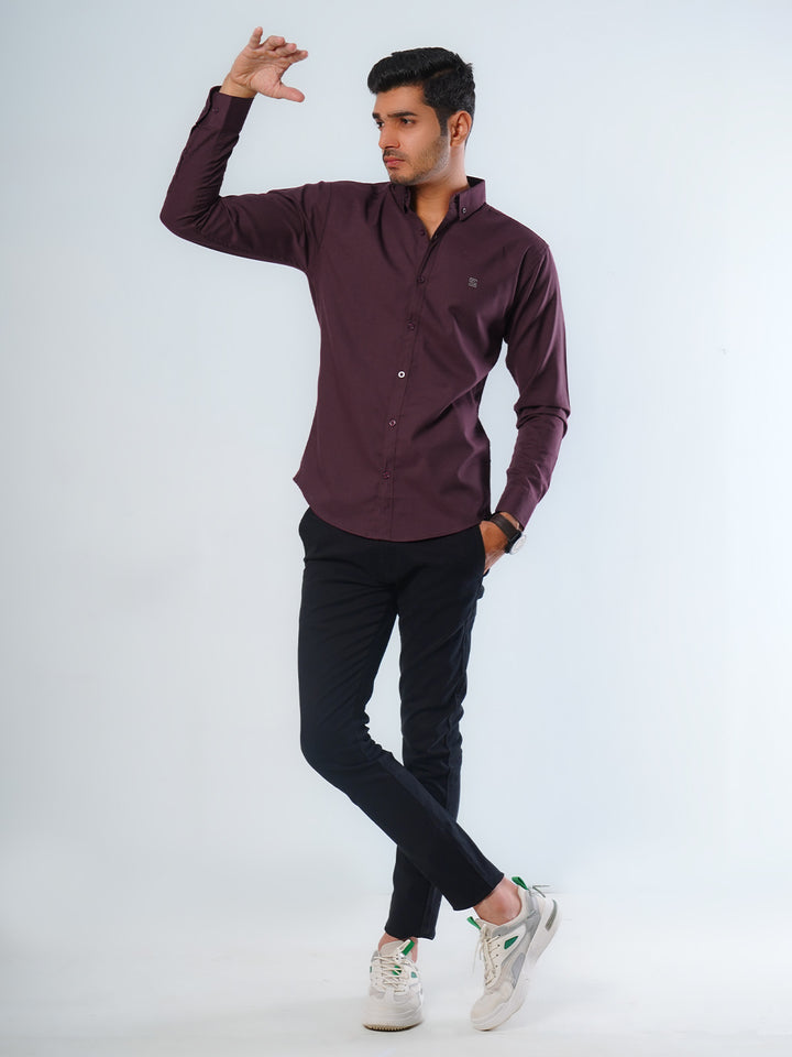 Dark Maroon Plain Button Down Casual Shirt (CSB-120)