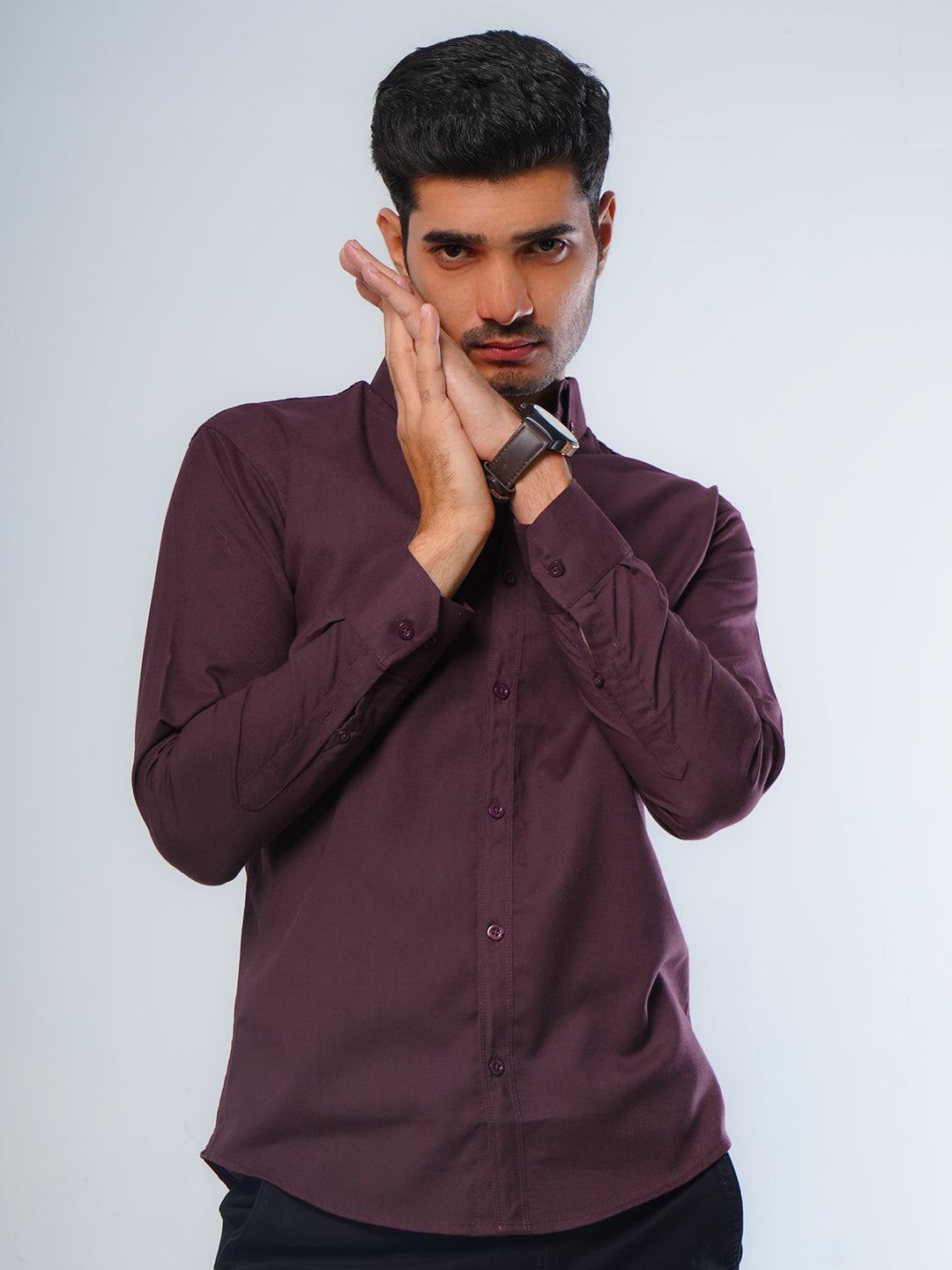 Dark Maroon Plain Button Down Casual Shirt (CSB-120)