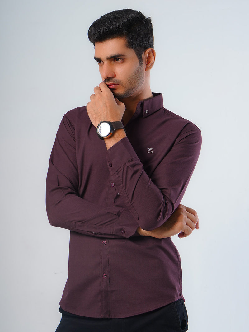 Dark Maroon Plain Button Down Casual Shirt (CSB-120)