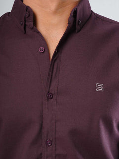 Dark Maroon Plain Button Down Casual Shirt (CSB-120)