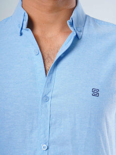 Sky Blue Self Button Down Casual Shirt (CSB-121)