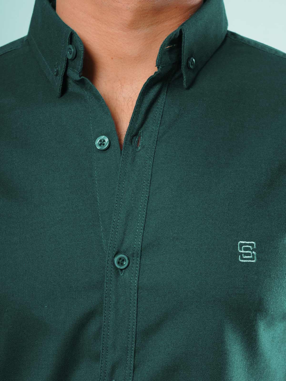 Dark Green Plain Button Down Casual Shirt (CSB-122)