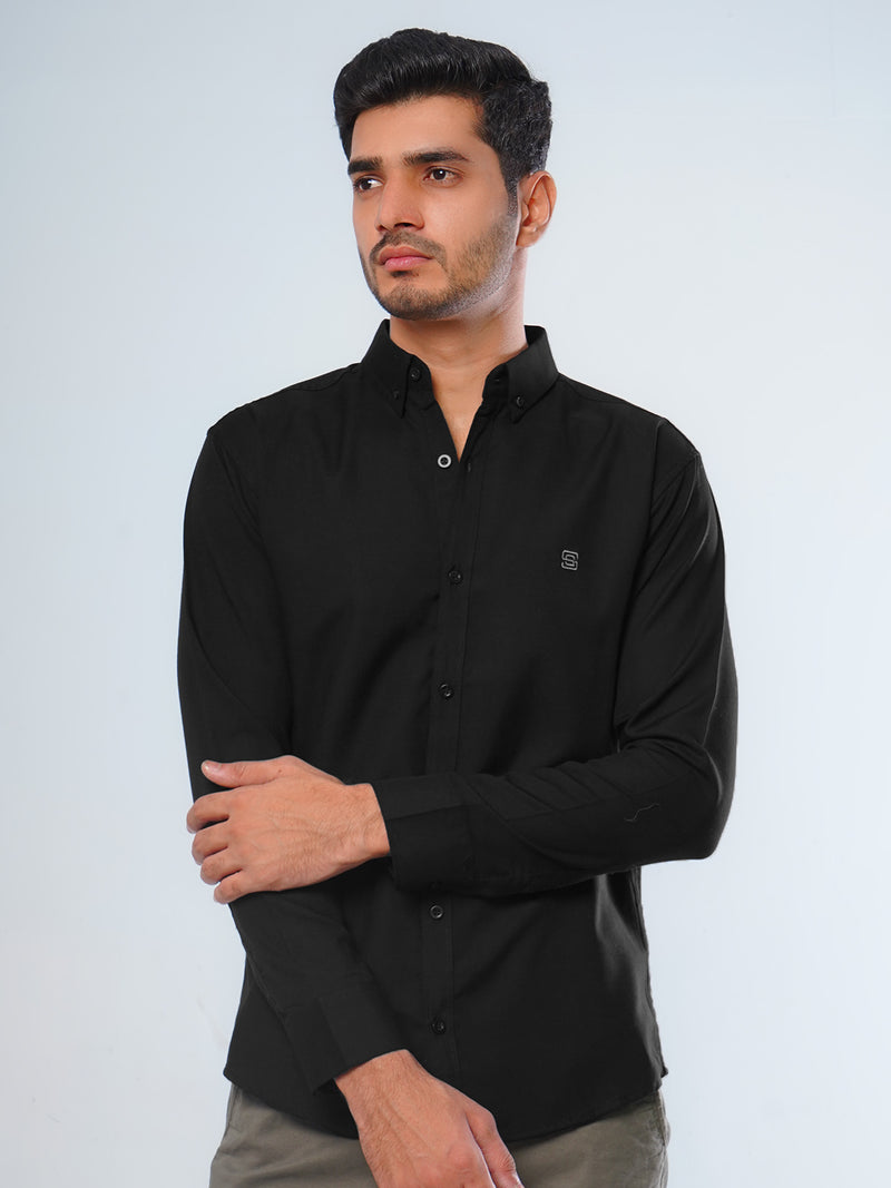 Black Plain Button Down Casual Shirt (CSB-123)