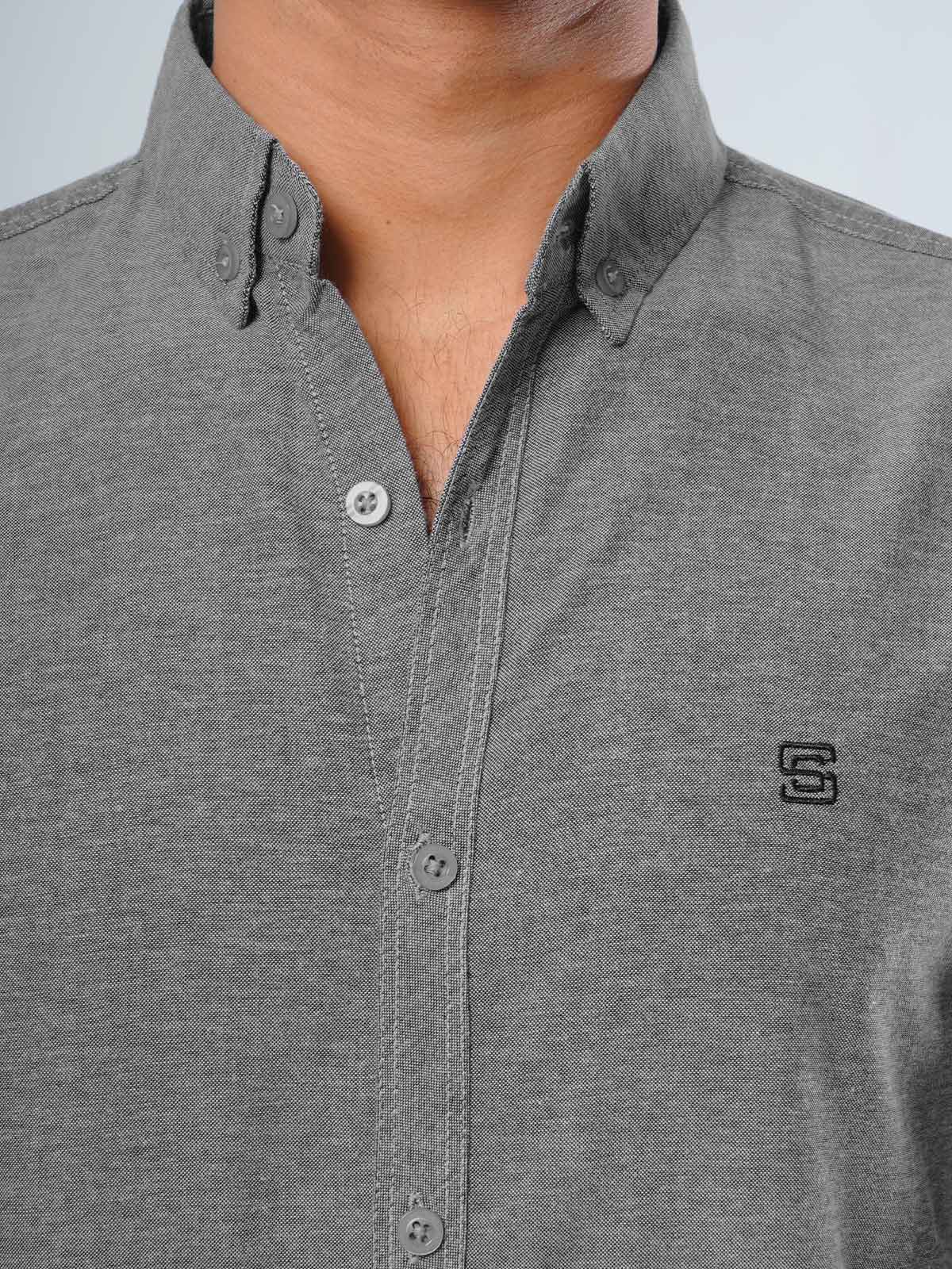 Grey Self Button Down Casual Shirt (CSB-124)