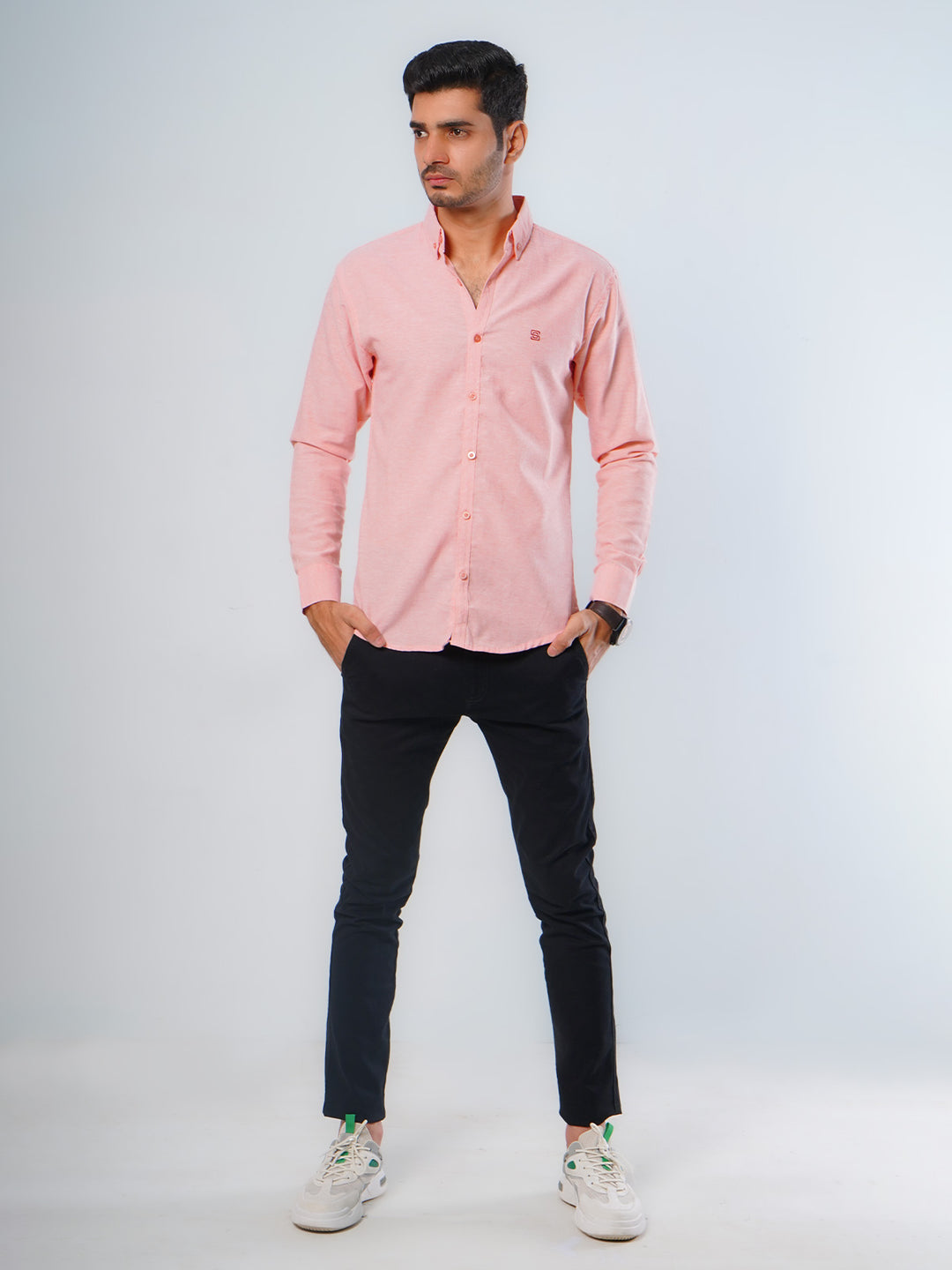 Peach Self Button Down Casual Shirt (CSB-126)