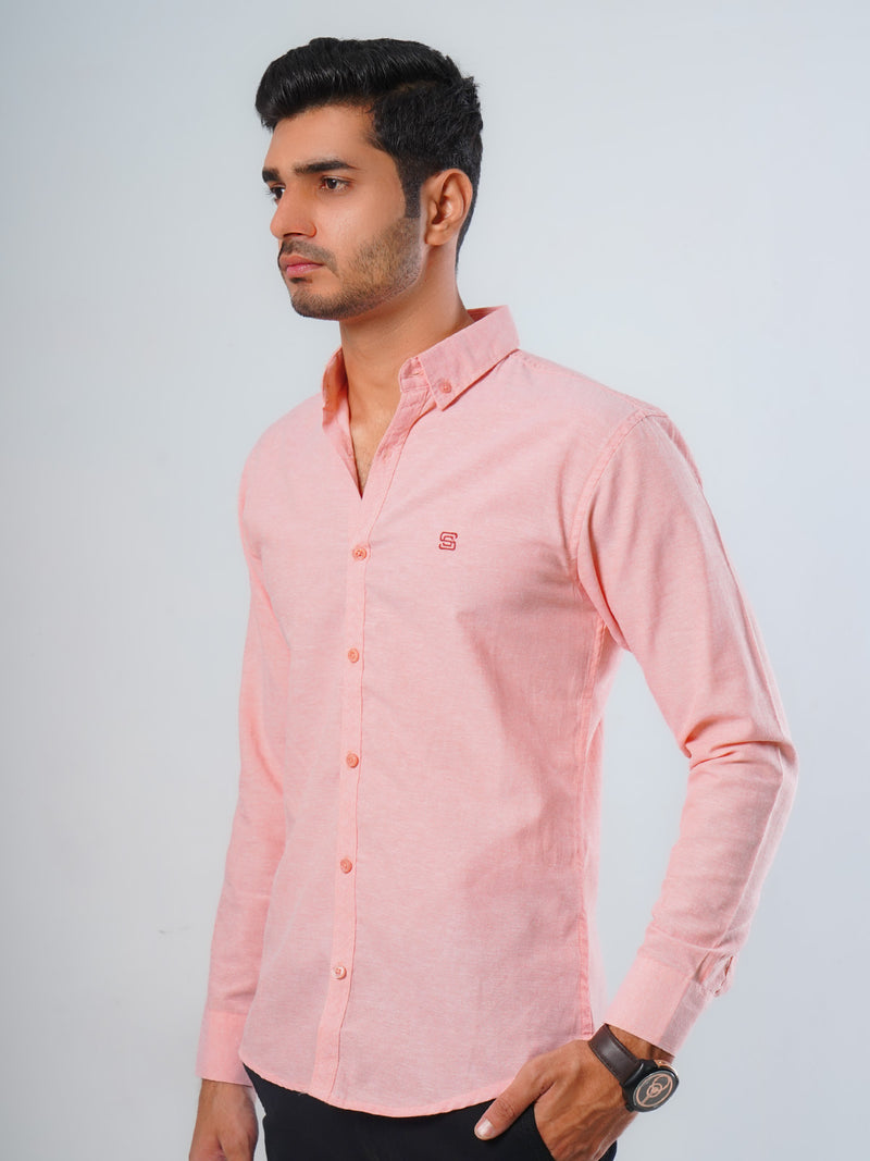 Peach Self Button Down Casual Shirt (CSB-126)