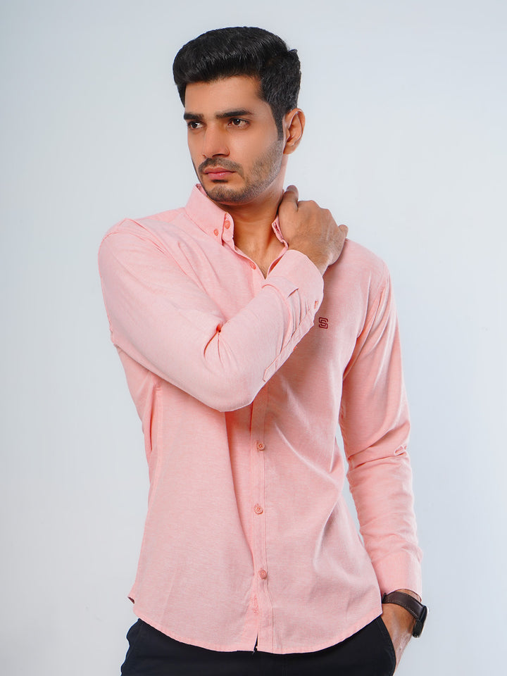 Peach Self Button Down Casual Shirt (CSB-126)