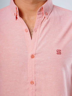 Peach Self Button Down Casual Shirt (CSB-126)