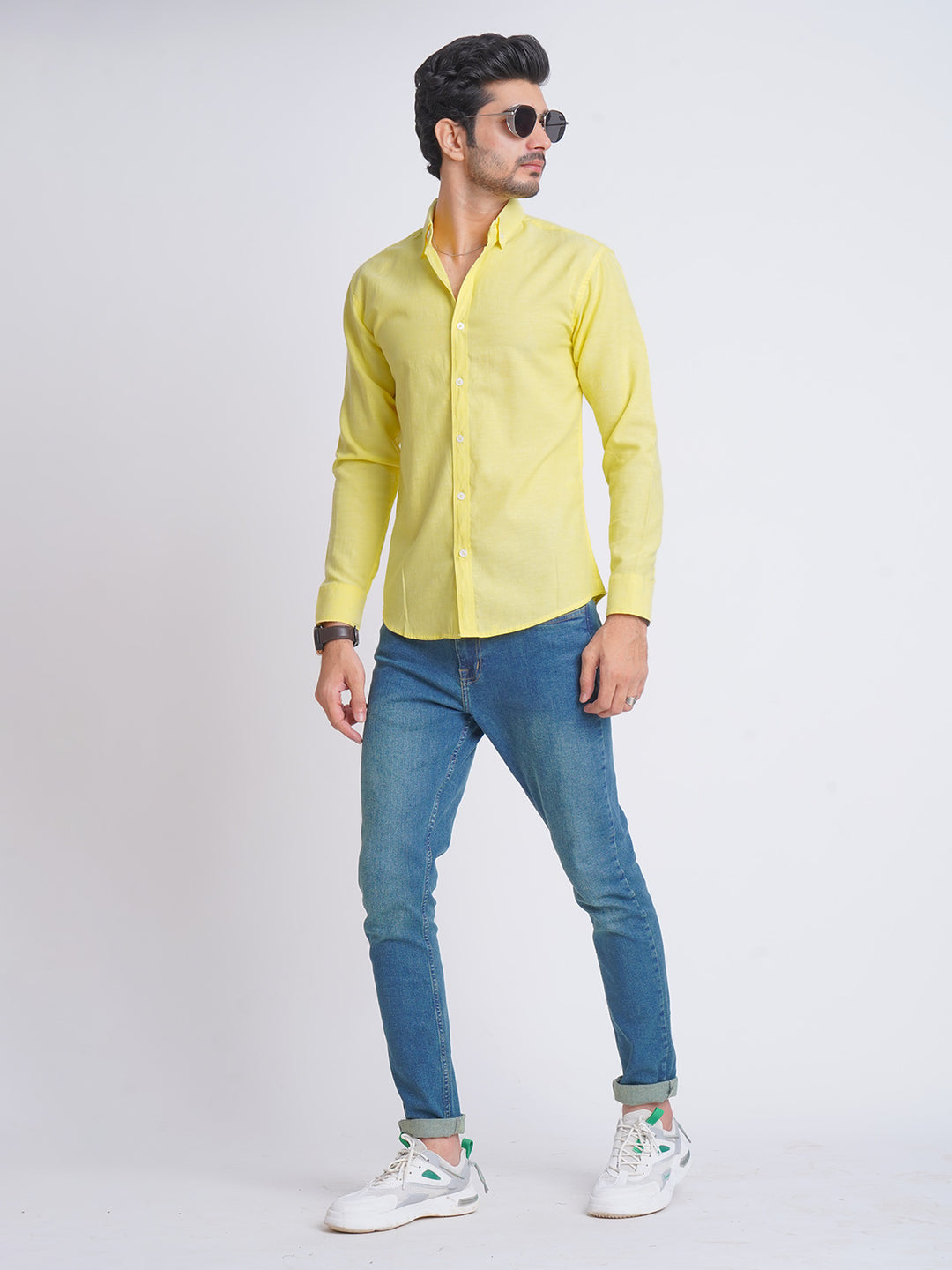 Yellow Plain Button Down Casual Shirt (CSB-141)