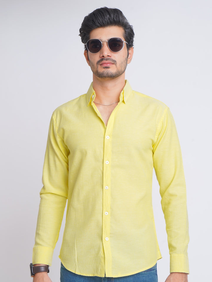 Yellow Plain Button Down Casual Shirt (CSB-141)