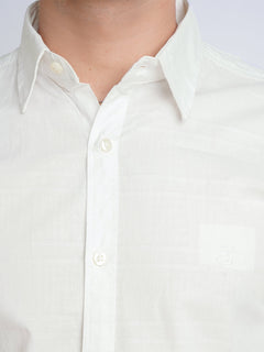White Dobby Self Button Down Casual Shirt (CSB-145)