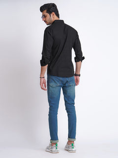 Black Dobby Self Button Down Casual Shirt (CSB-146)