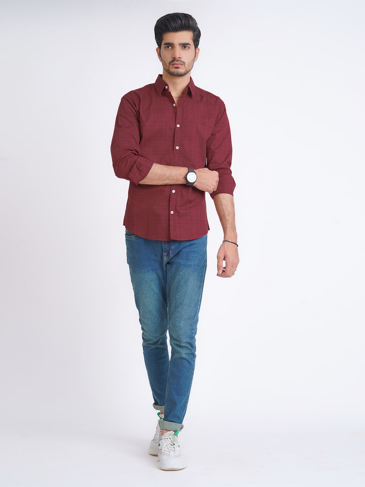 Maroon Dobby Self Button Down Casual Shirt (CSB-147)