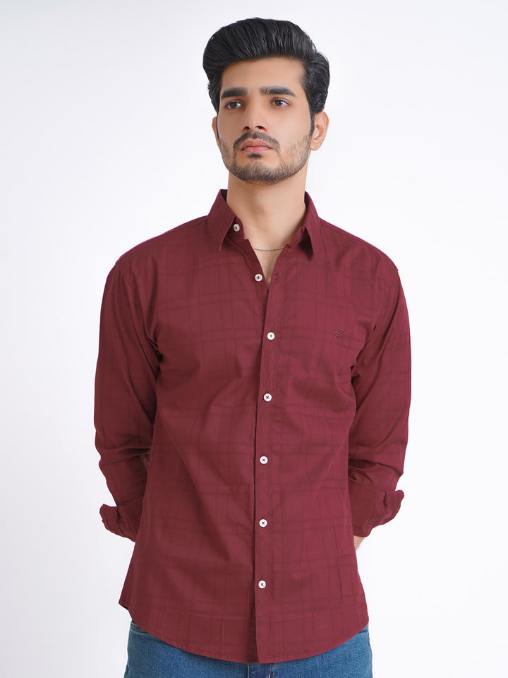 Maroon Dobby Self Button Down Casual Shirt (CSB-147)