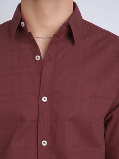 Maroon Dobby Self Button Down Casual Shirt (CSB-147)